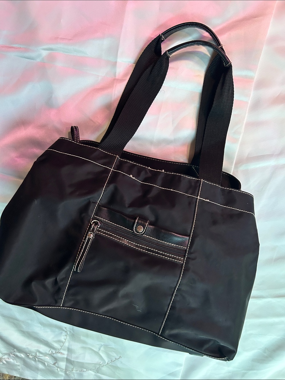 Nine West Black Travel Tote with Contrast Stitching